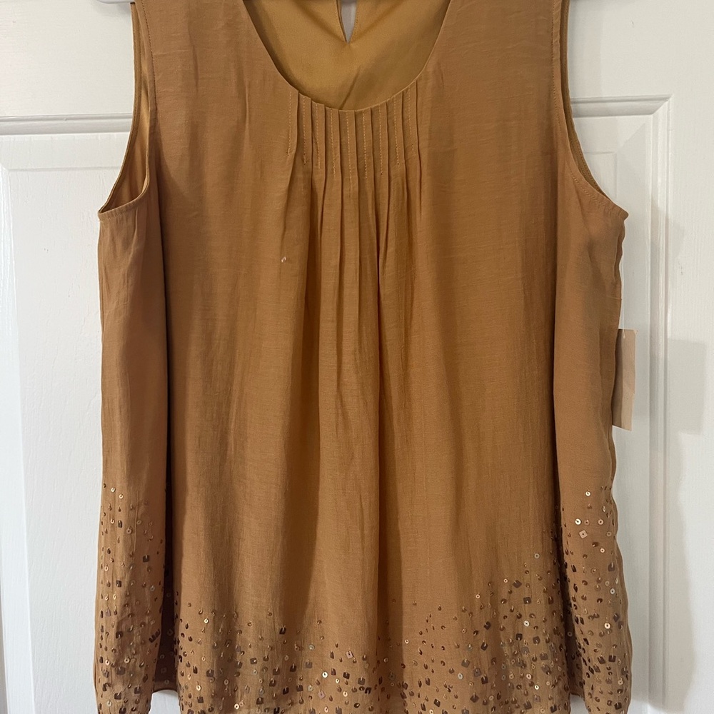 Coldwater Creek Golden Brown Sleeveless Top w Sequins at Hem Sz M NWT $69.95
